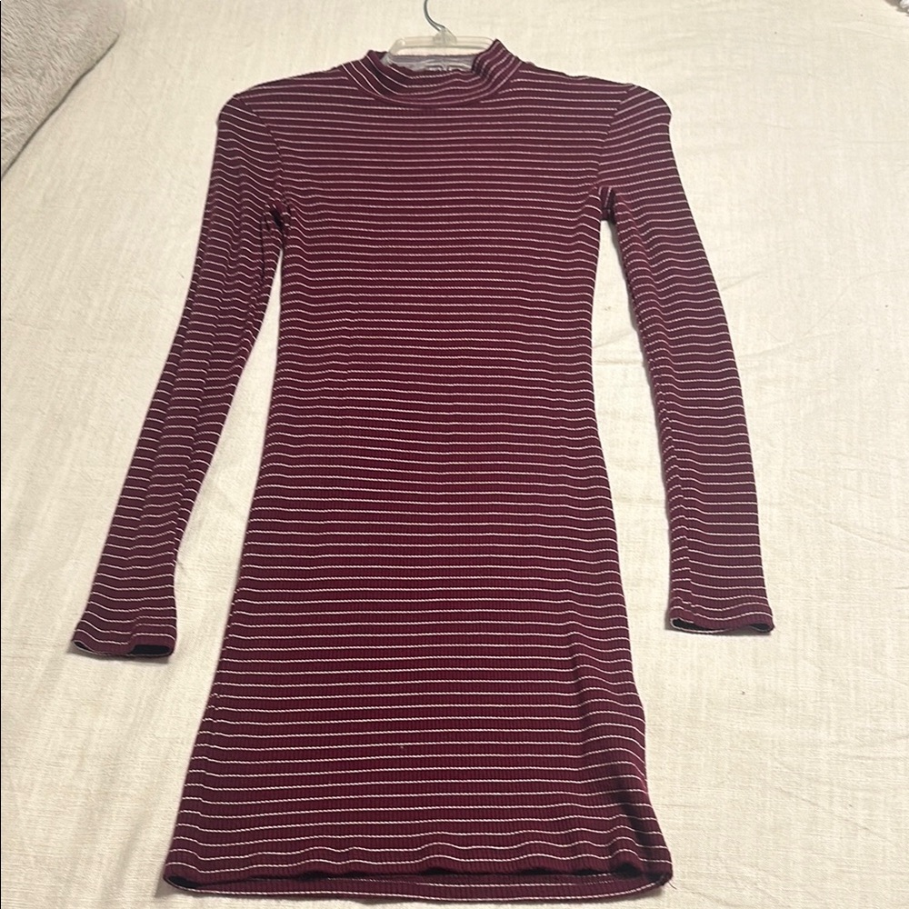 Forever 21 Red Mini Sheath Dress with Long Cuffed Sleeves and Mock Neck